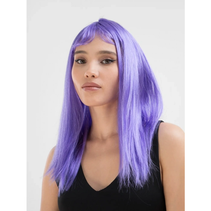 Lila Renk Uzun Düz Parti Peruğu