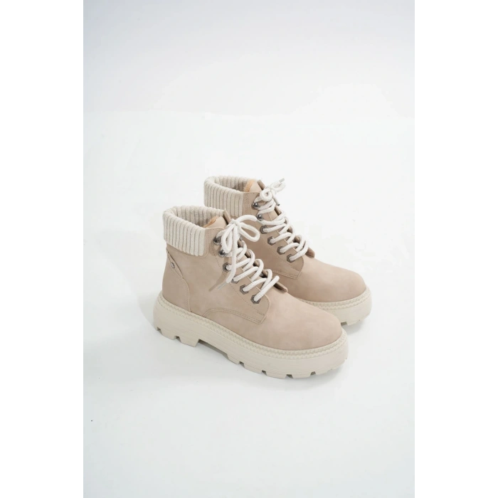 LMÇ-2045 Bej Süet Bağcıklı Kalın Taban Kadın Günlük Bot