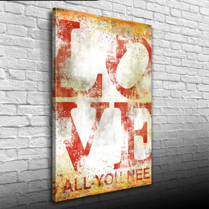 Love Poster Kırmızı Beyaz Tonlarda Kanvas Tablo 50 x 70