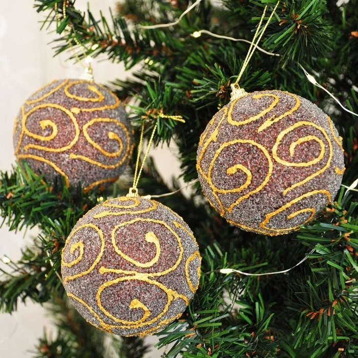 Lüks Ağaç Süsleme Topları Kahverengi 3lü - 8cm -