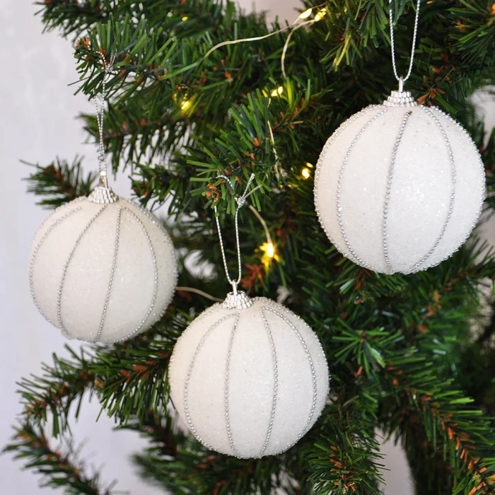 Lüks Ağaç Süsleri 3lü - 8cm - Beyaz Model 1