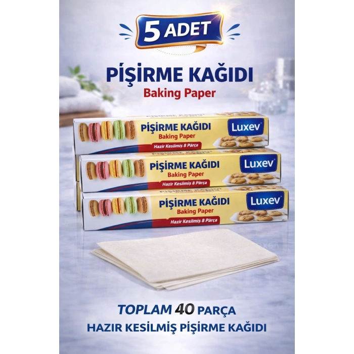 Luxev Pişirme Kağıdı Hazır Kesilmiş 8 Parça Yağlı Kağıt Fırın Kağıdı Baking Paper 5 Adet