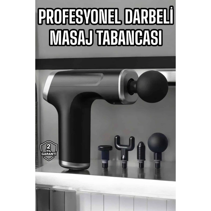 Masaj Tabancası 4 Başlıklı Kas ve Vücut Ağrıları İçin Şarjlı Darbeli