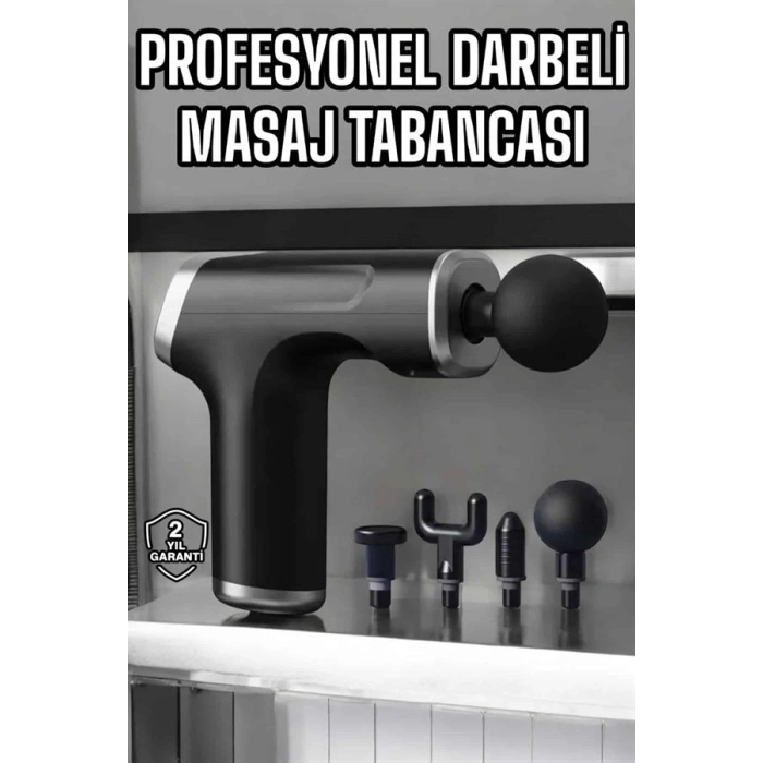 Masaj Tabancası 4 Başlıklı Kas ve Vücut Ağrıları İçin Şarjlı Darbeli
