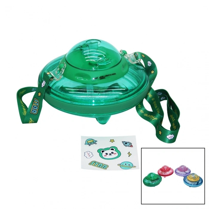 MATARA UFO MODELİ RENKLİ MİKA KRİSTAL SULUK MATARA PİPETLİ TAŞIMA ASKILI 550ML