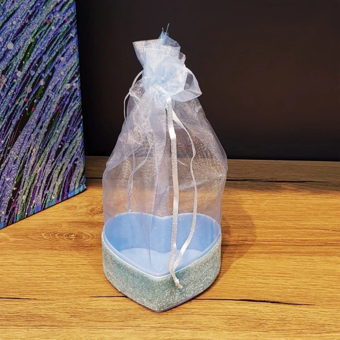 Mavi Kalp Tasarımlı Tül Kese