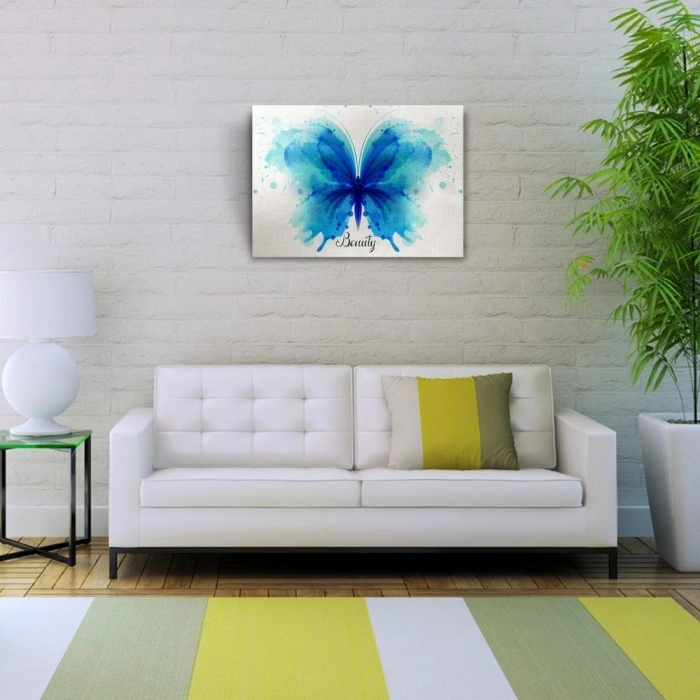 Mavi Kelebek Suluboya Kanvas Tablo 50 x 70