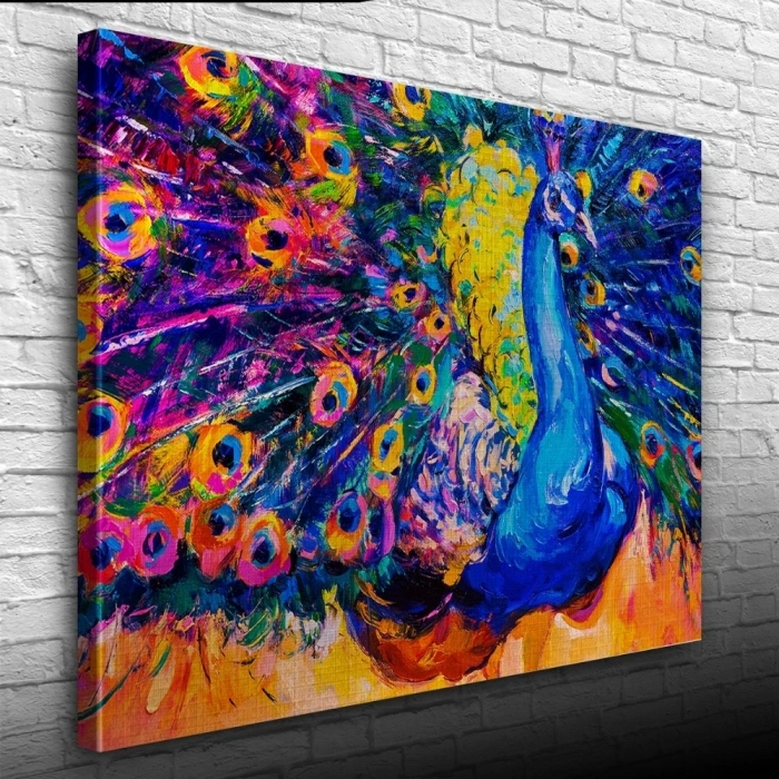 Mavi Renkli Tavus Kuşu Yağlıboya Kanvas Tablo 50 x 70