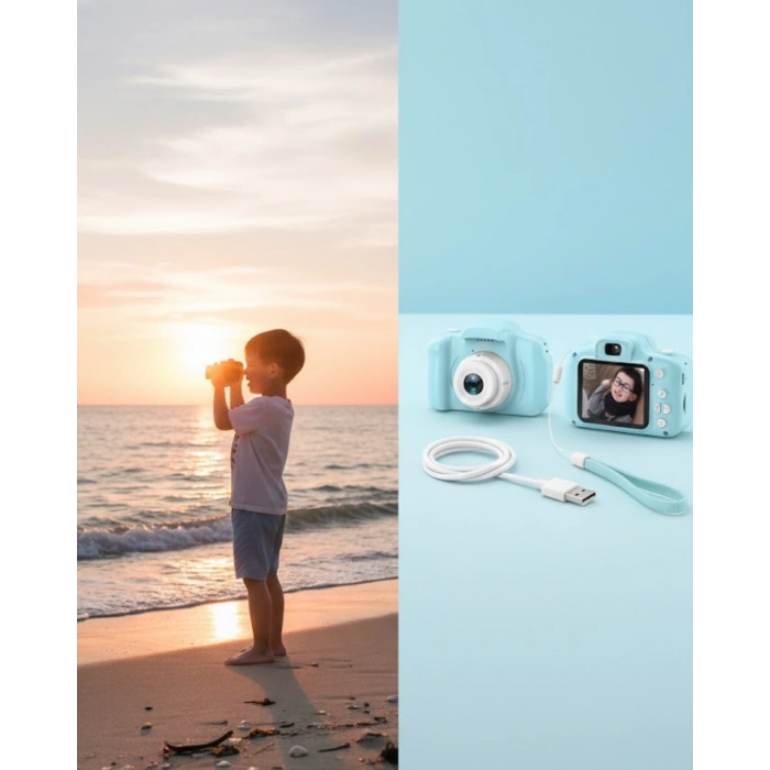 Mavi Taşınabilir Mini Kamera HD Video Fotoğraf Çekimli USB Şarjlı Hafıza Kart Destekli