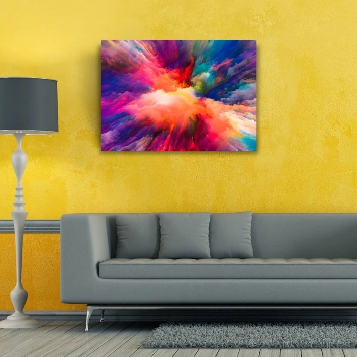 Mavi ve Kırmızı Tonlarda Soyut Çalışma Kanvas Tablo 50 x 70