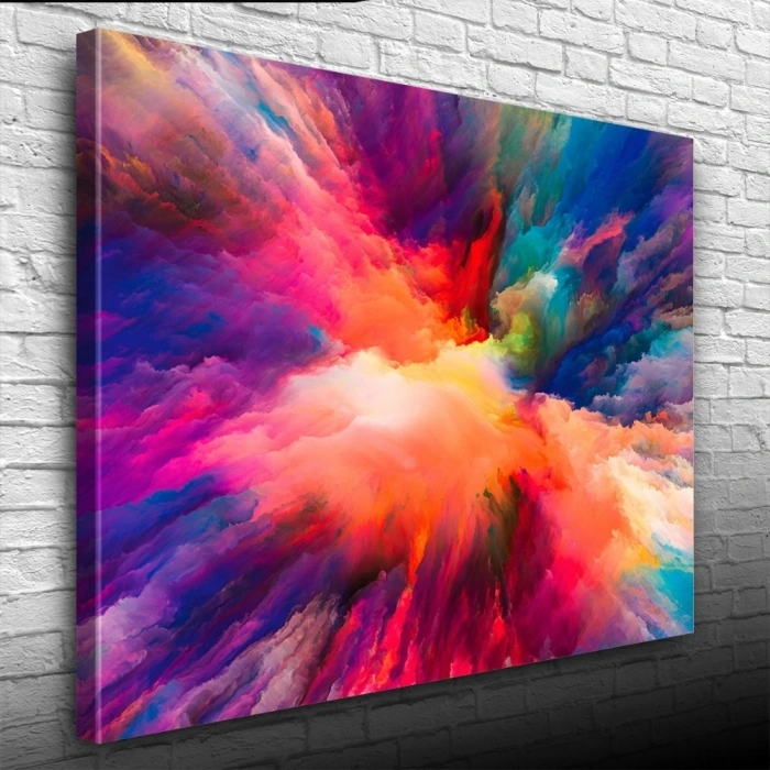 Mavi ve Kırmızı Tonlarda Soyut Çalışma Kanvas Tablo 50 x 70