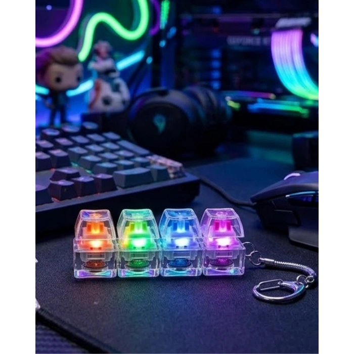 Mekanik Klavye Anahtarlık Işıklı Stres Giderici Klik Tuş Oyuncağı Renkli Fidget