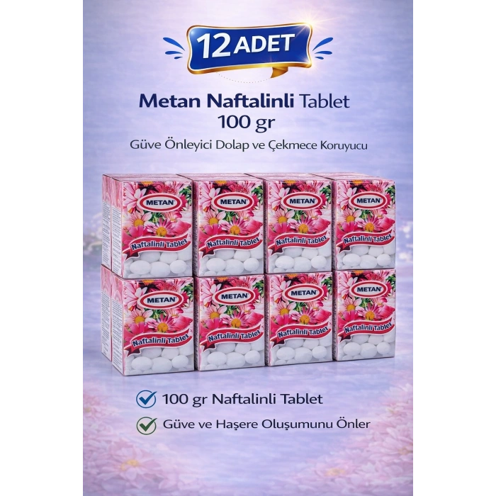 Metan Naftalinli Tablet 100 gr Güve Önleyici Dolap ve Çekmece Koruyucu 12 Adet