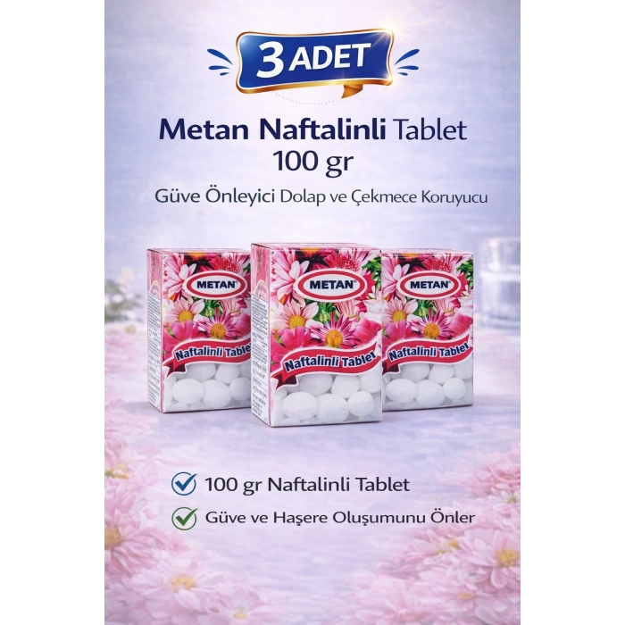 Metan Naftalinli Tablet 100 gr Güve Önleyici Dolap ve Çekmece Koruyucu 3 Adet