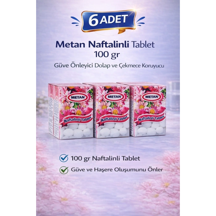 Metan Naftalinli Tablet 100 gr Güve Önleyici Dolap ve Çekmece Koruyucu 6 Adet