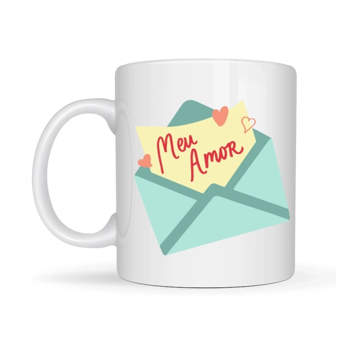 Meu Amor Tasarımlı Porselen Kupa Model 11 - Romantik Kalp Desenli Sevgili Kupası - Özel Tasarım Kahve & Çay Kupası