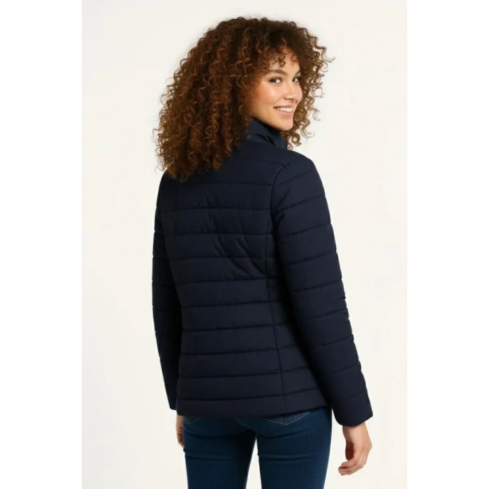 Mikro Su İtici Kapitone Baskılı Astarlı Fermuarlı Bomber Mont - Lacivert