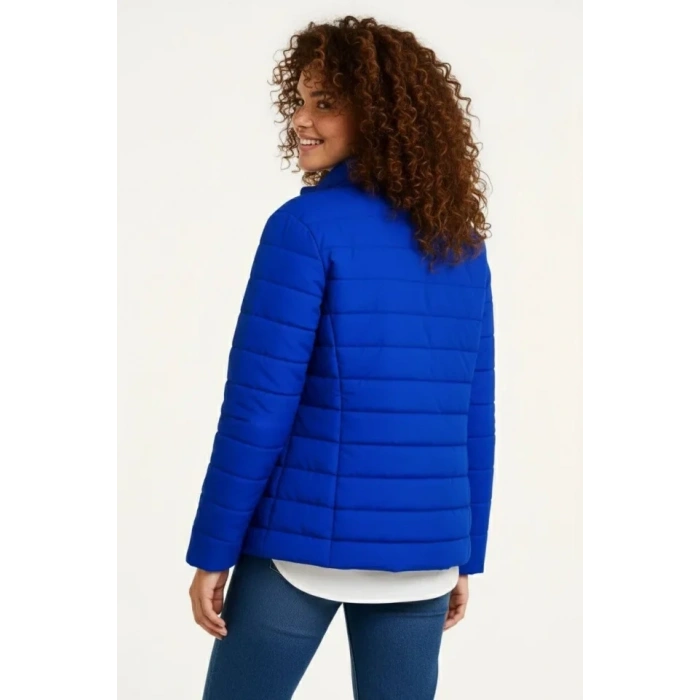 Mikro Su İtici Kapitone Baskılı Astarlı Fermuarlı Bomber Mont - Saks Mavisi