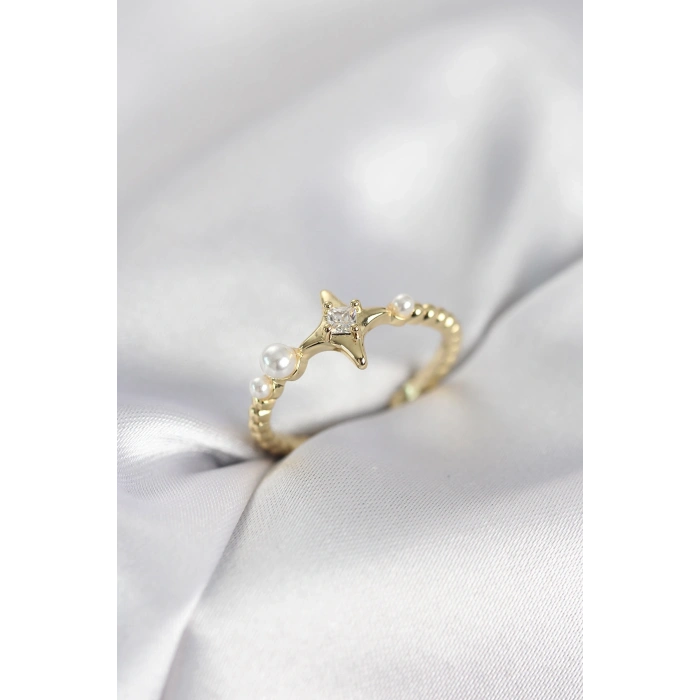Minimal Kutup Yıldızı Model Zirkon Taşlı Gold Renk Kadın Yüzük