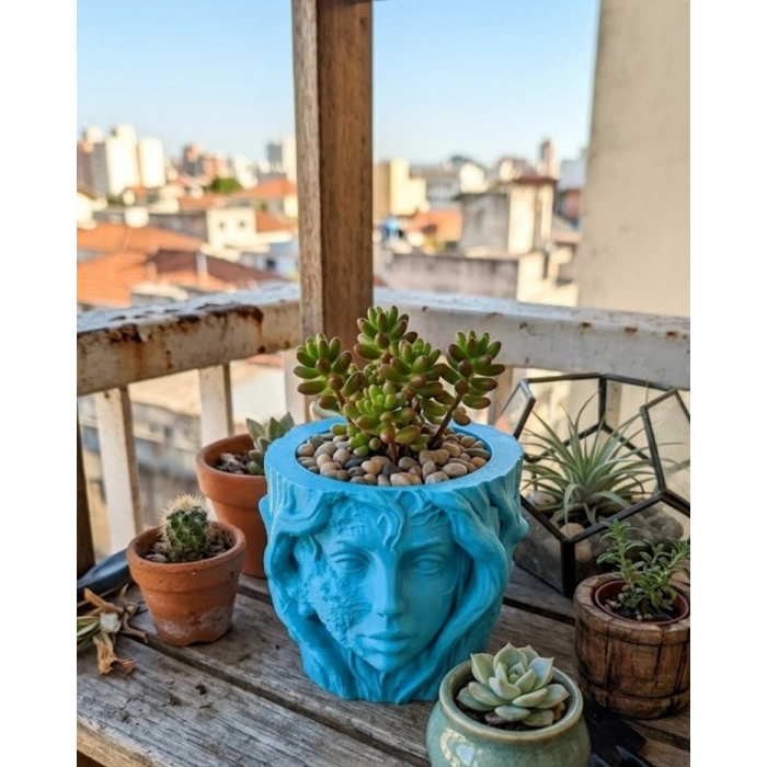 Minimalist Kadın Yüzü Heykel Tasarımlı 3D Dekoratif Saksı Vazo