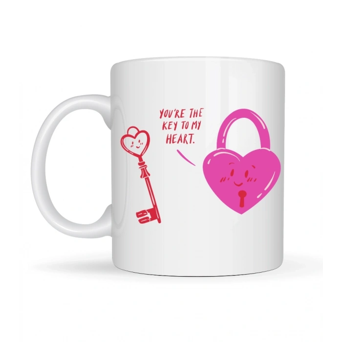 Model 27 – You’re The Key To My Heart Tasarımlı Porselen Kupa - Sevgiliye Arkadaşa Özel Anlamlı Hediye