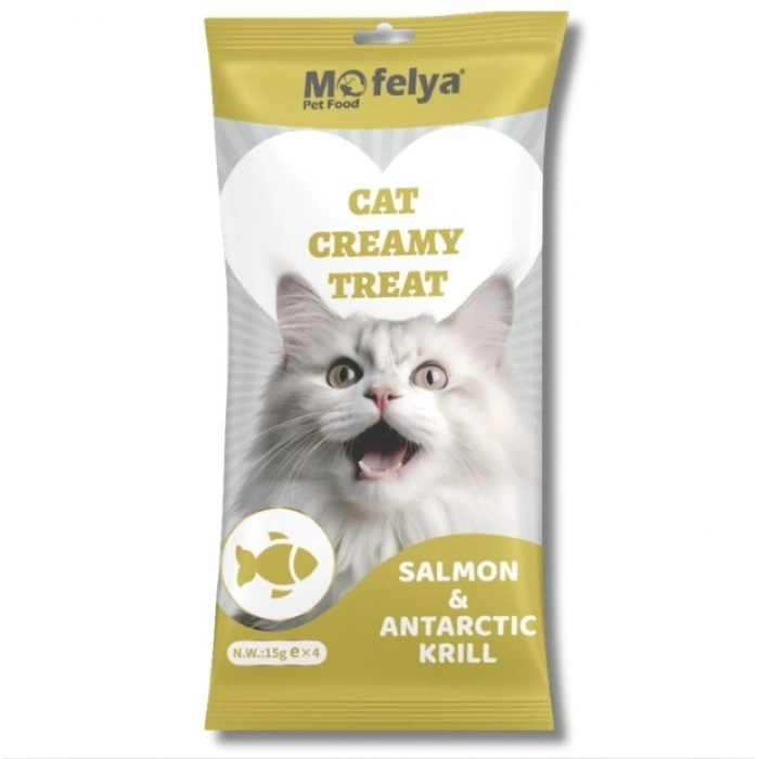 Mofelya Yüksek Proteinli Somonlu & Antartika Krilli Krem Kedi Ödül Maması 15 gr 4lü
