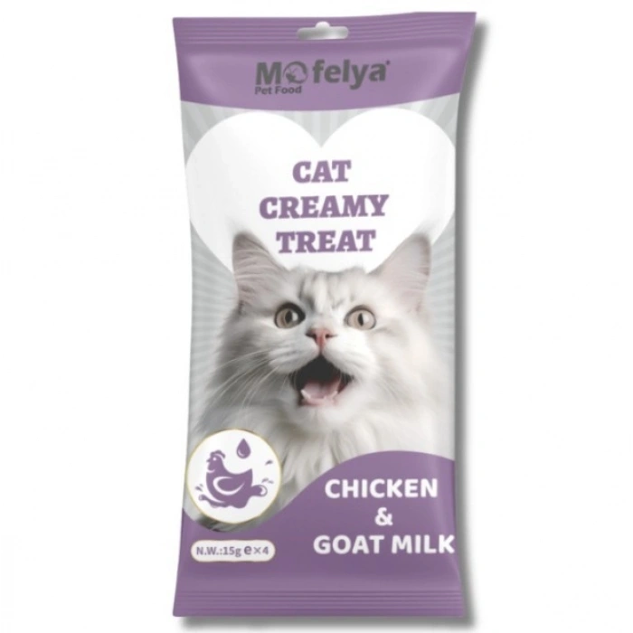 Mofelya Yüksek Proteinli Tavuklu & Keçi Sürlü Krem Kedi Ödül Maması 15 gr 4lü