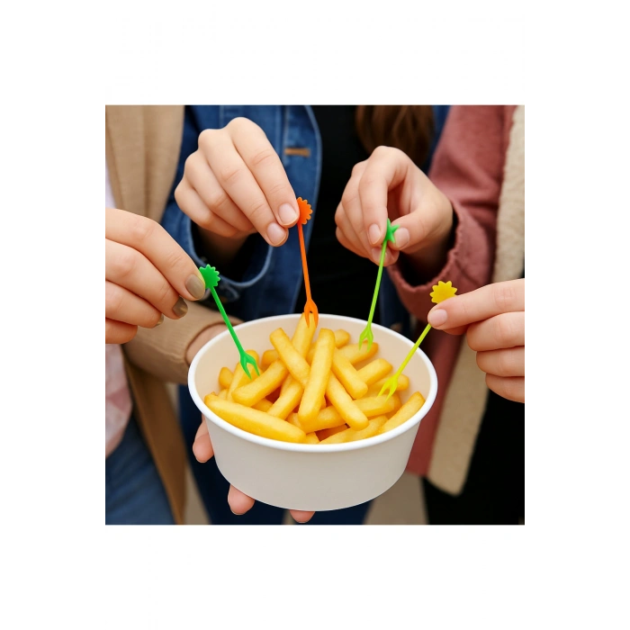 Mor Tek Kullanımlık Plastik Cips Çatalı- 50 Adet- Cips Kürdanı- Kanepe Çatalı- Meyve Çatalı