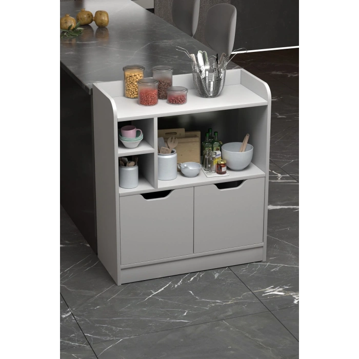 MUTFAK DOLABI ÇOK AMAÇLI FIRIN DOLABI 2 KAPAKLI RAFLI KAHVE KÖŞESİ BEYAZ