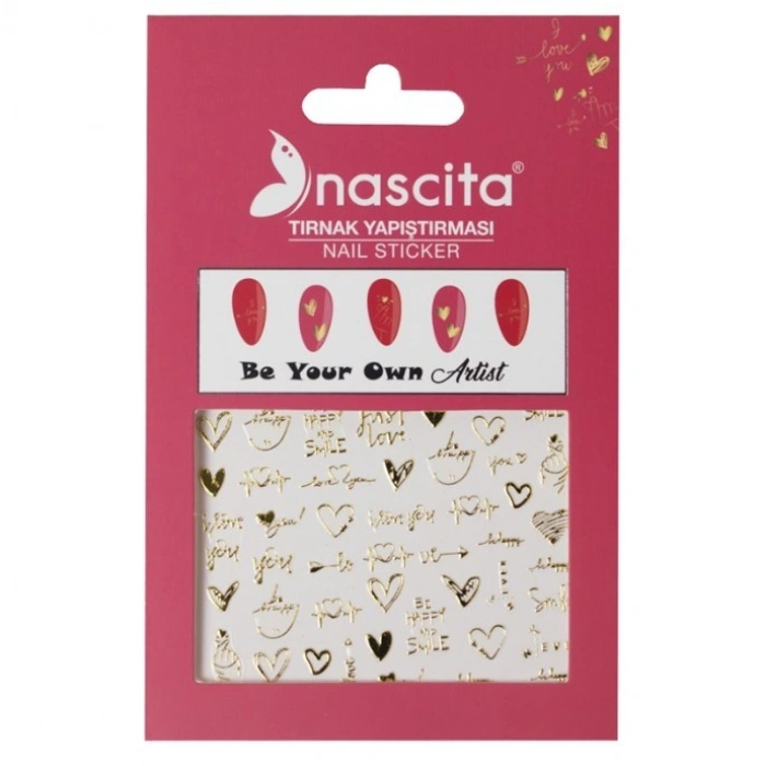 Nascita Tırnak Üstü Sticker Gold Kalp Temalı