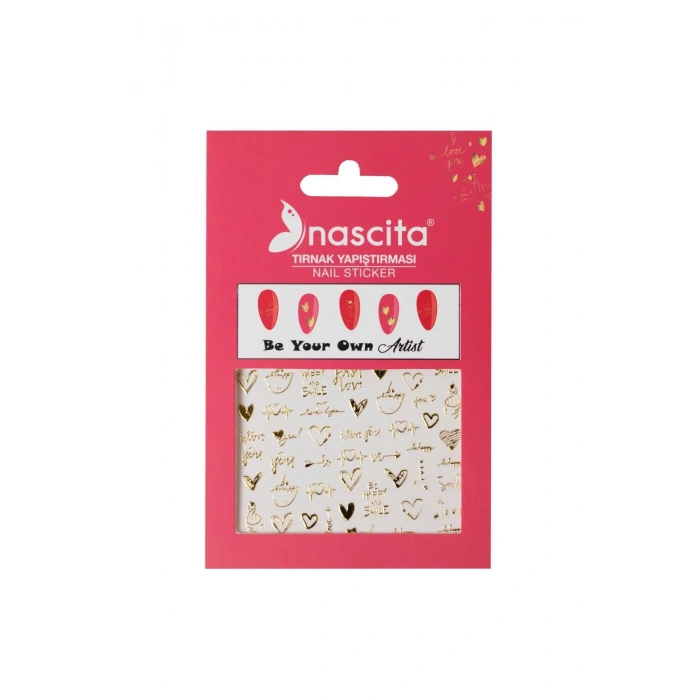 Nascita Tırnak Üstü Sticker Gold Kalp Temalı