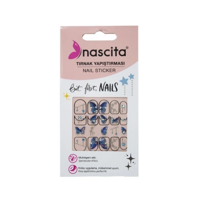 Nascita Tırnak Üstü Sticker Mavi Kelebek Temalı