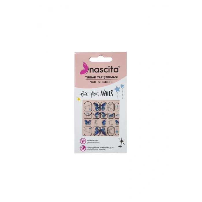 Nascita Tırnak Üstü Sticker Mavi Kelebek Temalı