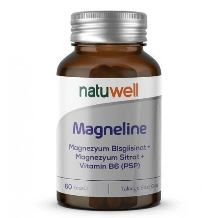 Natuwell Magneline Magnezyum Bisglisinat Magnezyum Sitrat P5P Vitamin B6 - 60 Kapsül