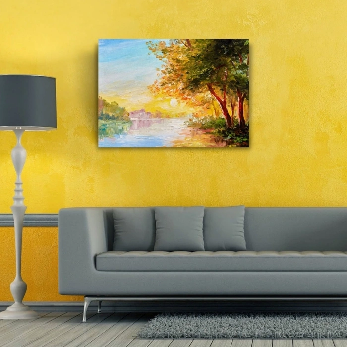 Nehirde Gün Doğumu Yağlıboya Kanvas Tablo 50 x 70