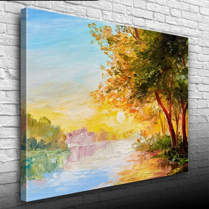 Nehirde Gün Doğumu Yağlıboya Kanvas Tablo 50 x 70