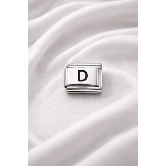 Nomination Uyumlu D Harfi Charm – Çelik Harfli Bileklik Aksesuarı ,Kişiye Özel Modüler Takı