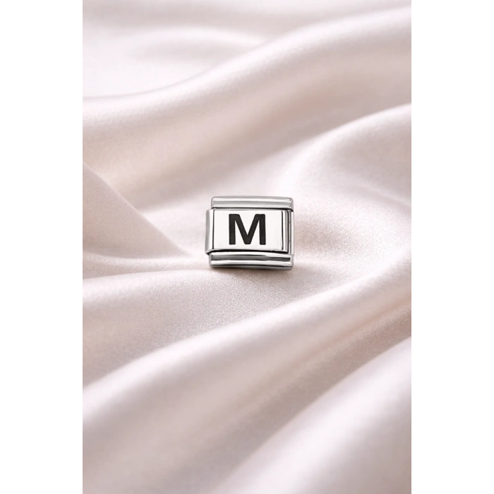 Nomination Uyumlu M Harf Charm | Çelik Bileklik Aksesuarı | Kişiye Özel Harf Modülü | Minimal & Şık