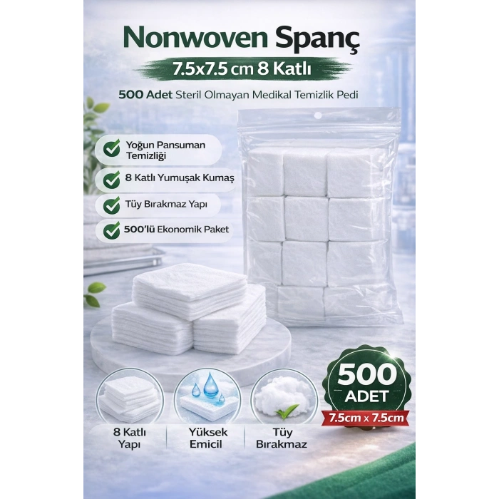 Nonwoven Spanç 7,5x7,5 cm 8 Katlı 500 Adet Steril Olmayan Medikal Temizlik Pedi