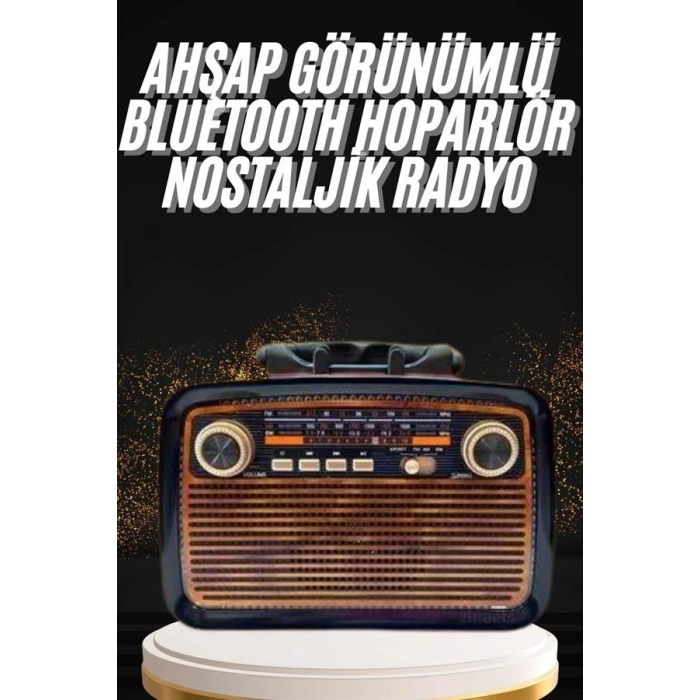 Nostaljik Görünümlü Ahşap Radyo TF SD USB Girişli Led Fener Işıklı