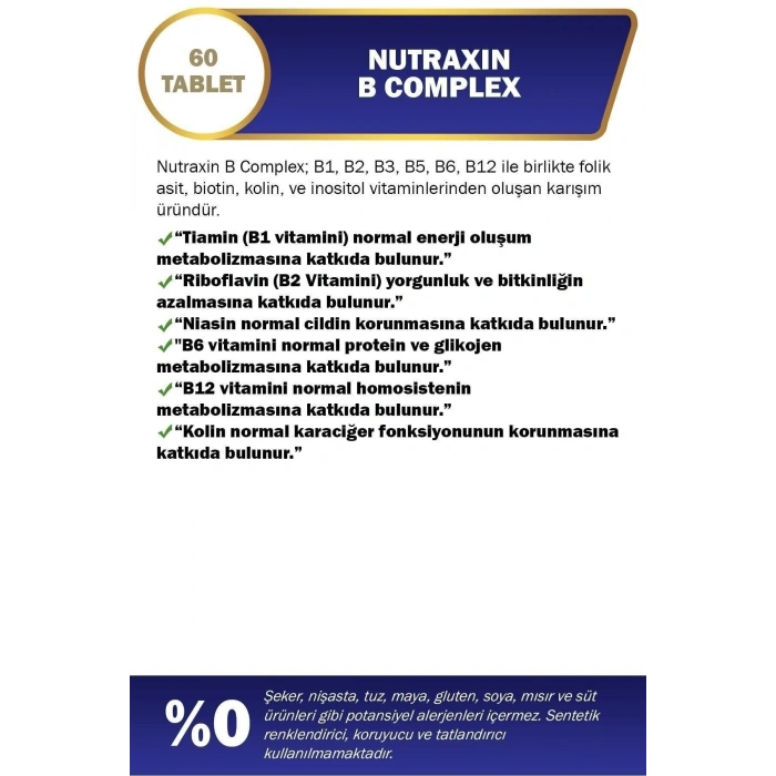Nutraxin B Complex Vitamin 60 Kapsül