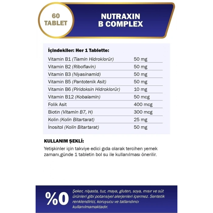 Nutraxin B Complex Vitamin 60 Kapsül