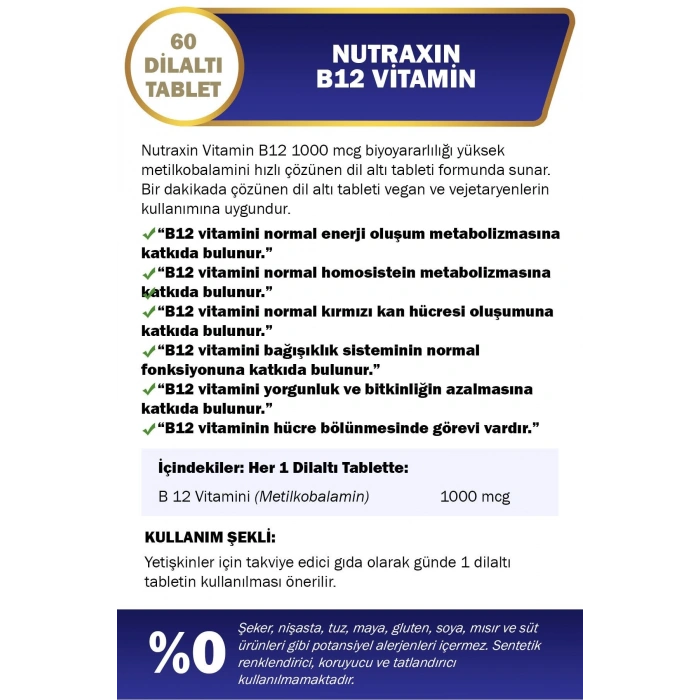 Nutraxin B12 1000 mcg 60 Tablet