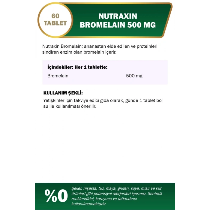 Nutraxin Bromelain 500 mg 60 Kapsül