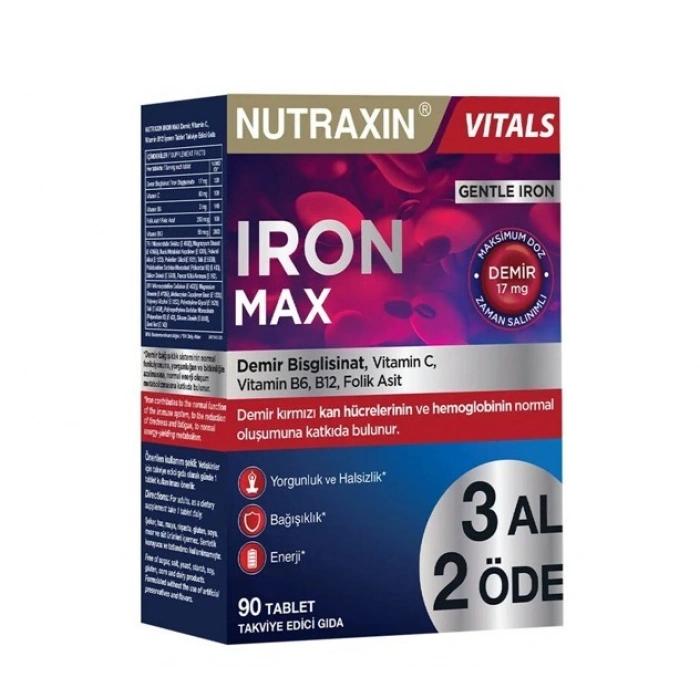 Nutraxin Iron Max 90 Tablet - 3 Al 2 Öde