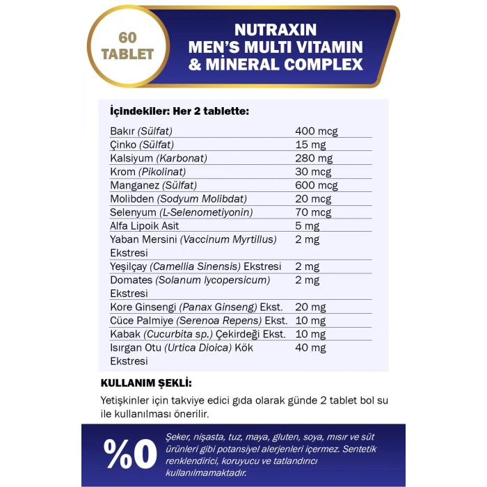 Nutraxin Mens Multi Vitamin Complex 60 Tablet