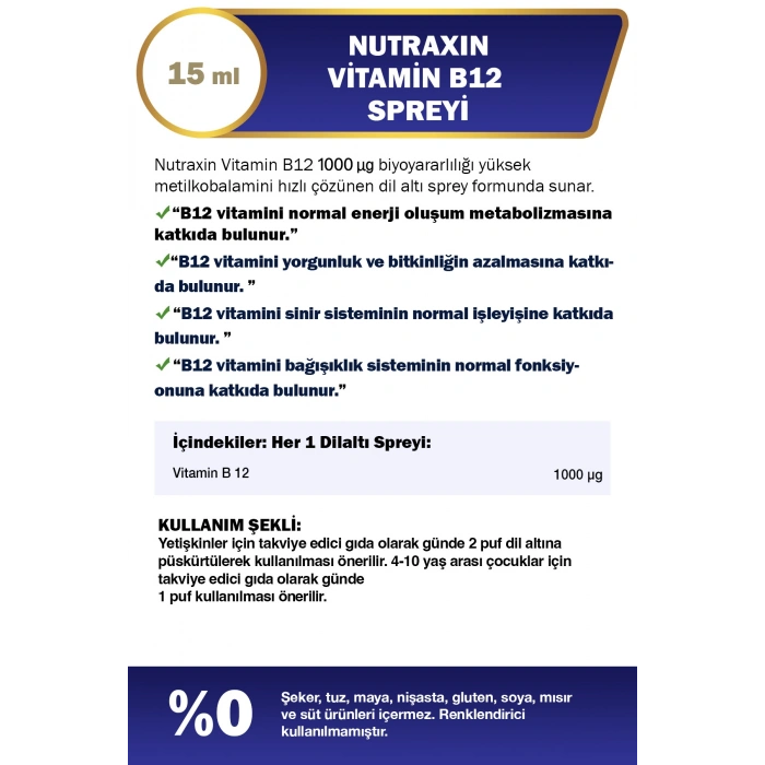 Nutraxin Vitamin B12 Sprey 15 ml