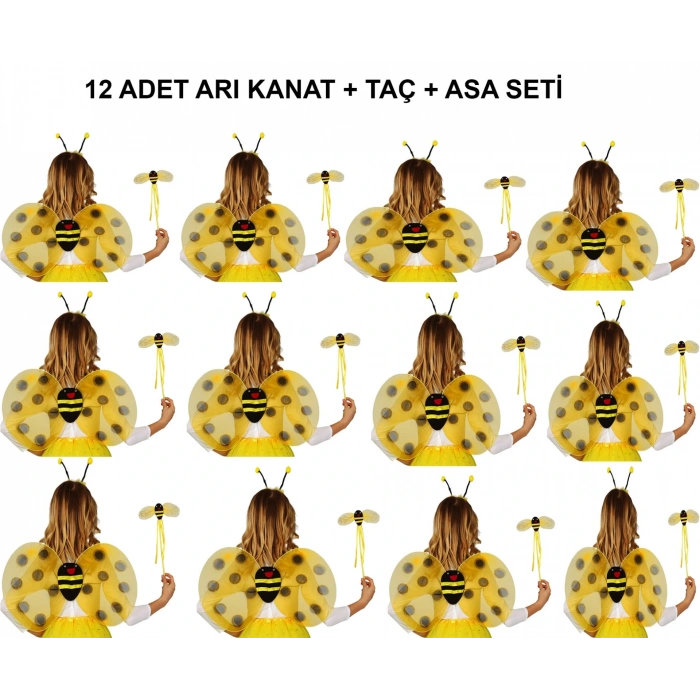 Okul Gösterileri için Arı Seti 12 Adet - Taç, Kanat, Asa