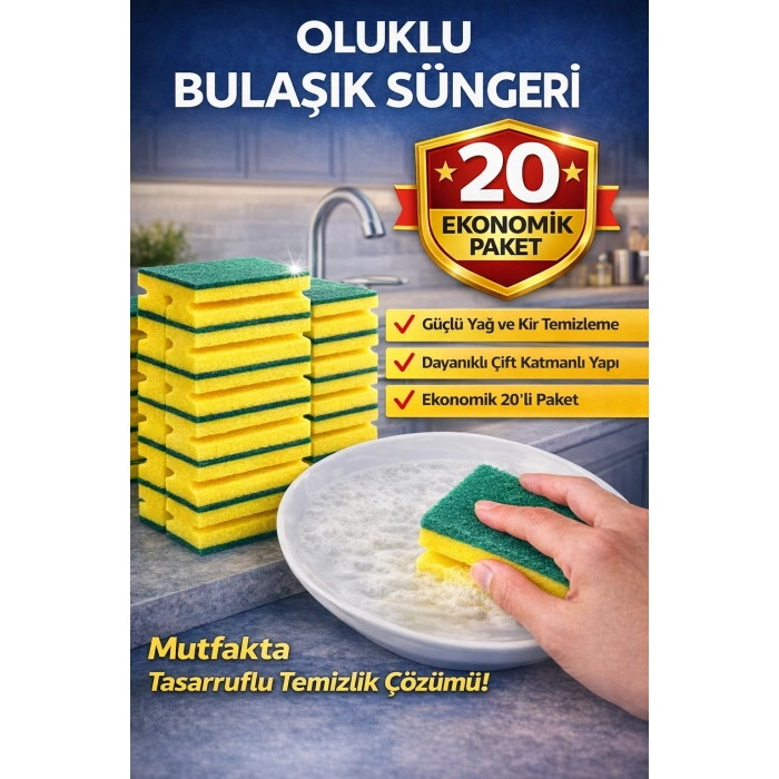 Oluklu Bulaşık Süngeri 5li 4 Paket Güçlü Yağ ve Kir Temizleyici Çift Katmanlı Dayanıklı Mutfak Temizlik Süngeri Ekonomik Paket