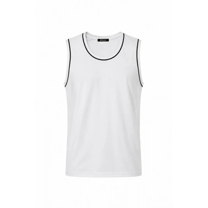 Ön Unisex Pamuklu Bisiklet Yaka Kolsuz Atlet Kontrast Biyeli Regular Fit - Beyaz